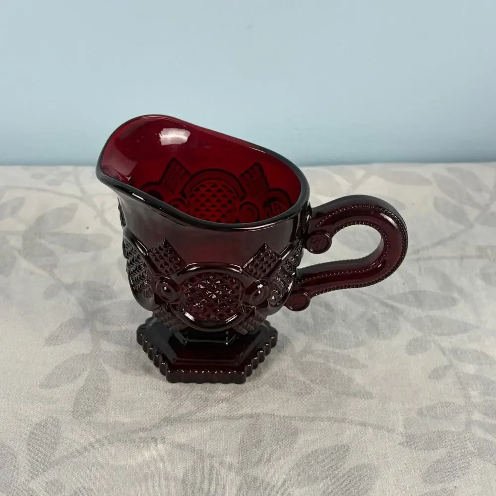 Avon Cape Cod Ruby Red Glass Creamer Vintage Pedestal Cream Pitcher